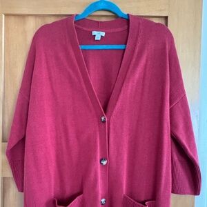 J Jill Deep Red Long cardigan sweater Size L.